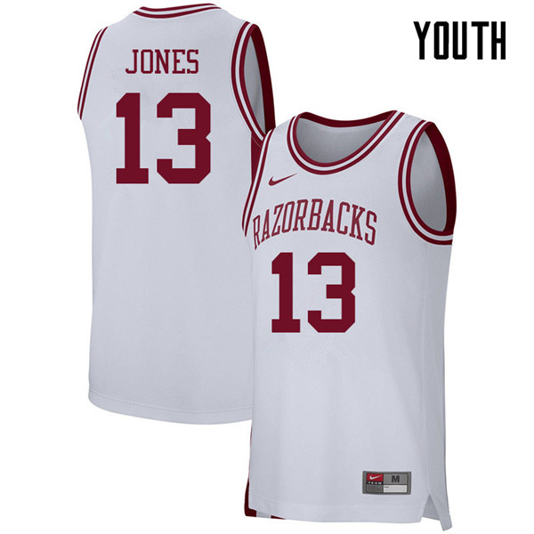 Youth #13 Mason Jones Arkansas Razorbacks College Basketball 39:39Jerseys Sale-White